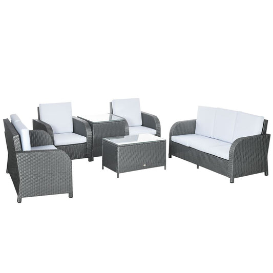 Outsunny 6 Piece Rattan Garden Furniture Set with Sofa, Glass Table, Grey S0671129926