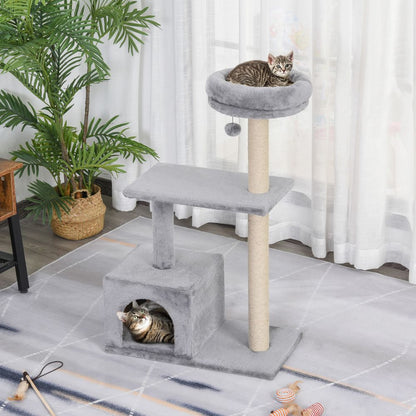 Cat Tree w/ Sisal-Covered Scratching Posts Condo Grey 60L X 33.5W X 96H cm S0671071015