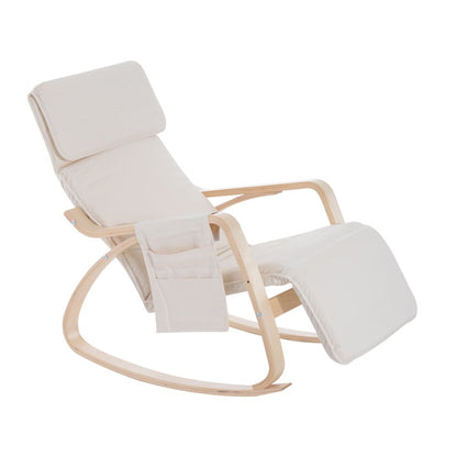 Rocking Chair Recliner Armchair with Adjustable Footrest, Cream White S0671157130