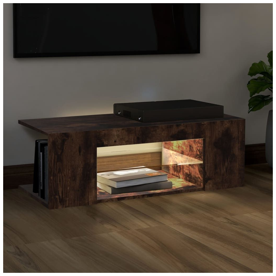 TV Cabinet with LED Lights Smoked Oak 90x39x30 cm S0671111131