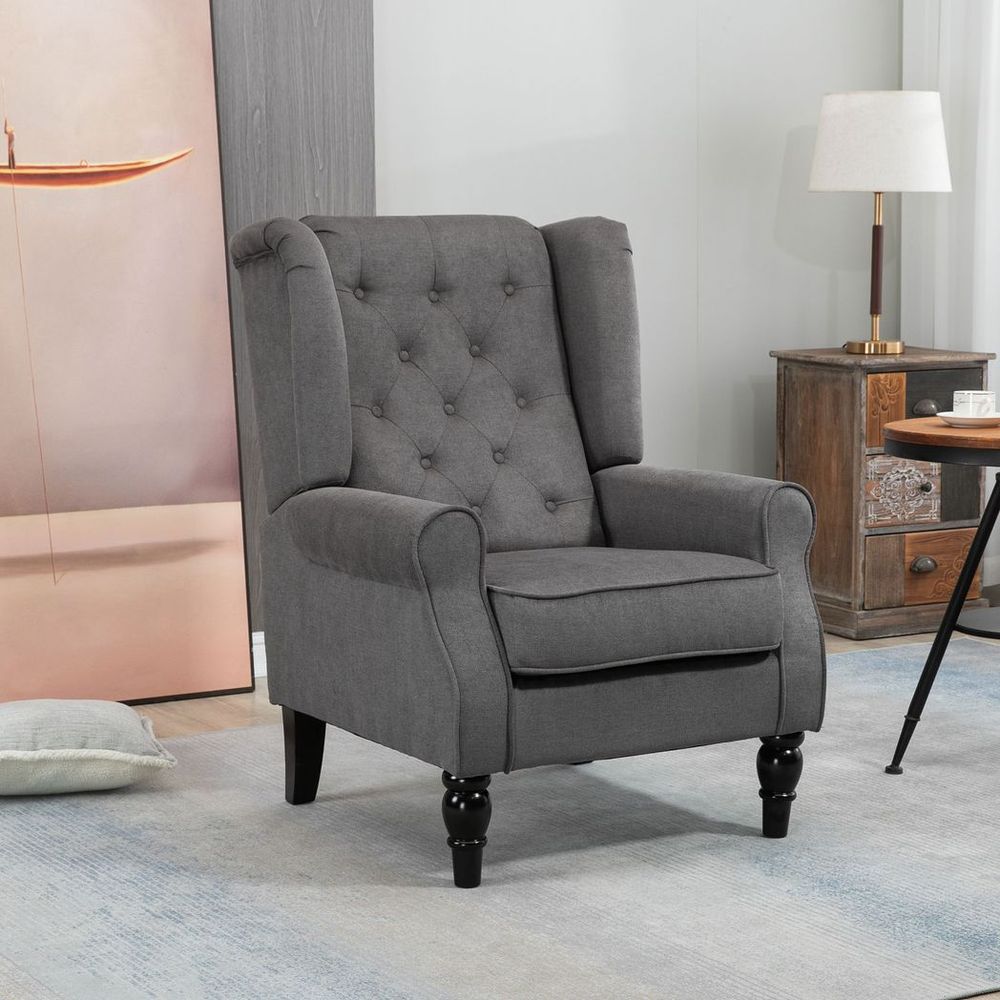 Accent Armchair Home Furniture Retro Tufted Club Wood Fabric Dark Grey S0671149106