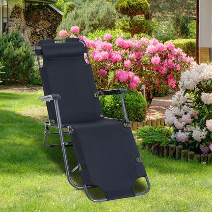 2 in 1 Sun Lounger Folding Reclining Chair Camping Adjustable Back & Pillow V067942381