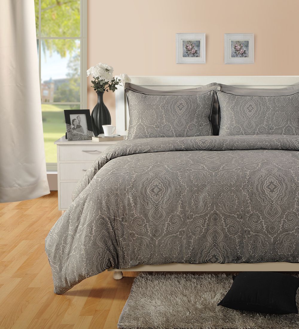 400 TC - Cotton Rich Paisley Print Duvet Cover Set Dark Grey V002501757