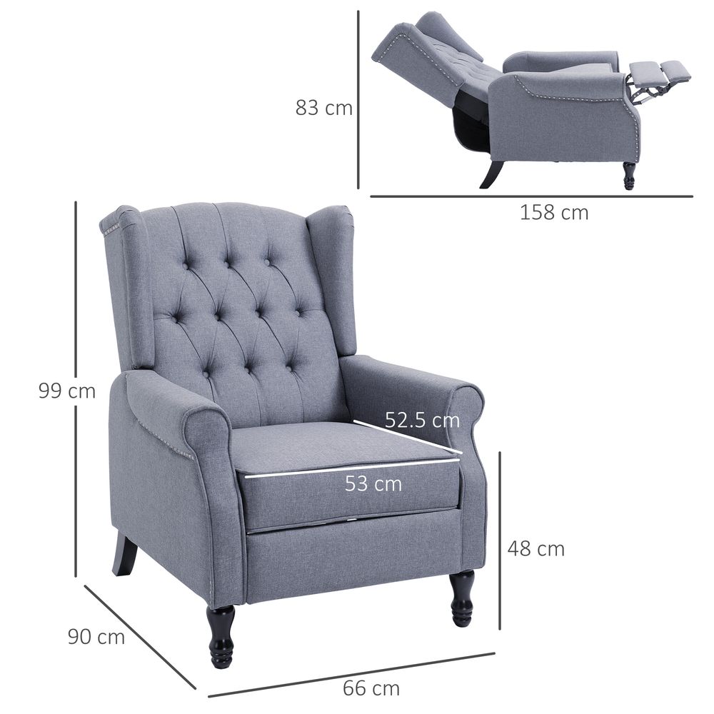 Recliner Armchair for Living Room Fabric Reclining Chair w/ Footrest Light Grey S0671347043