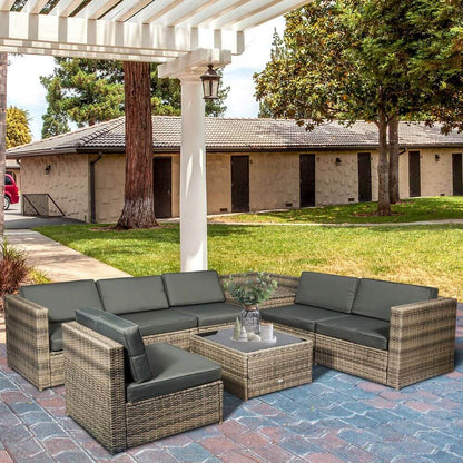 Outsunny 8Pcs Patio Rattan Sofa Set Garden Furniture Side Table w/ Cushion S0671129874