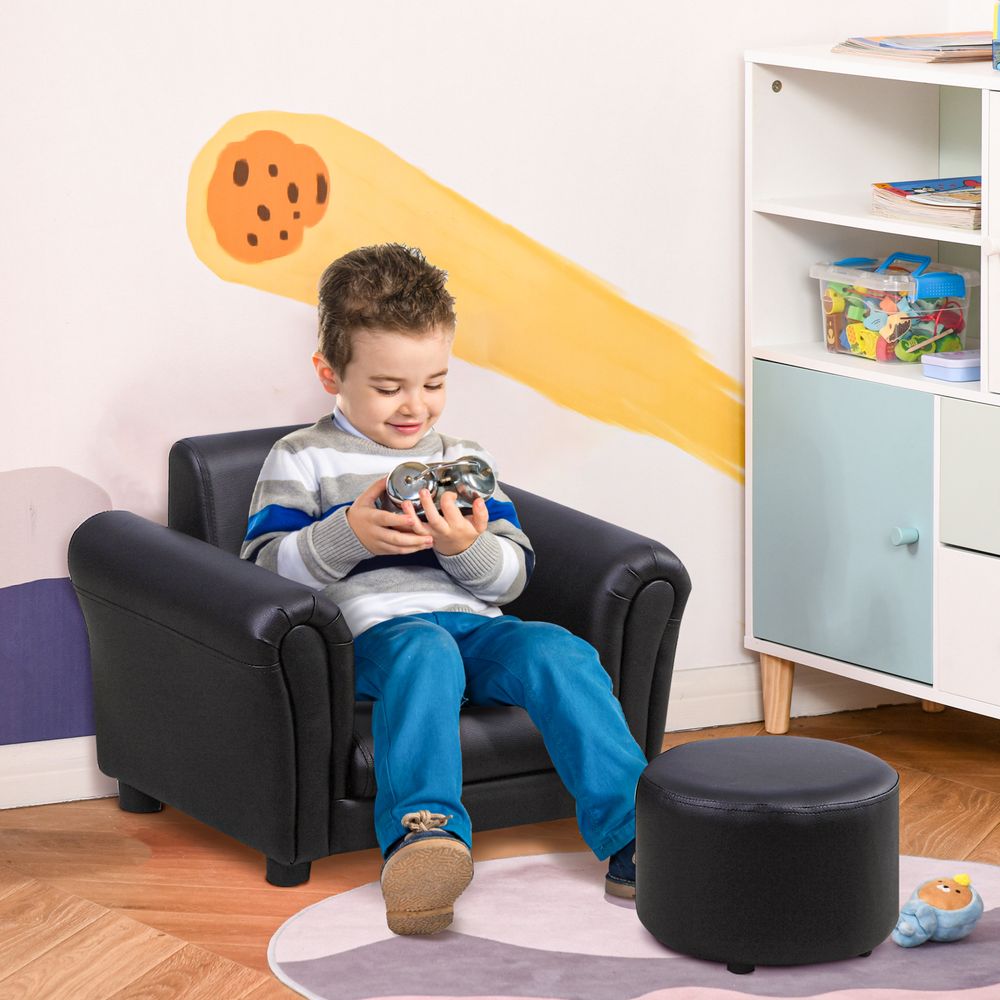 HOMCOM Kids Sofa Chair Set Armchair Seating Seat Bedroom Playroom Stool Black S0671379680