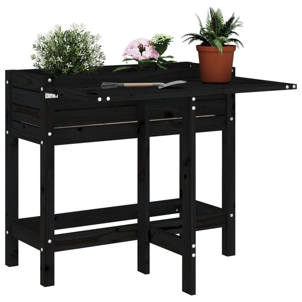 vidaXL Garden Planter with Folding Tabletop Black Solid Wood Pine S0671395795