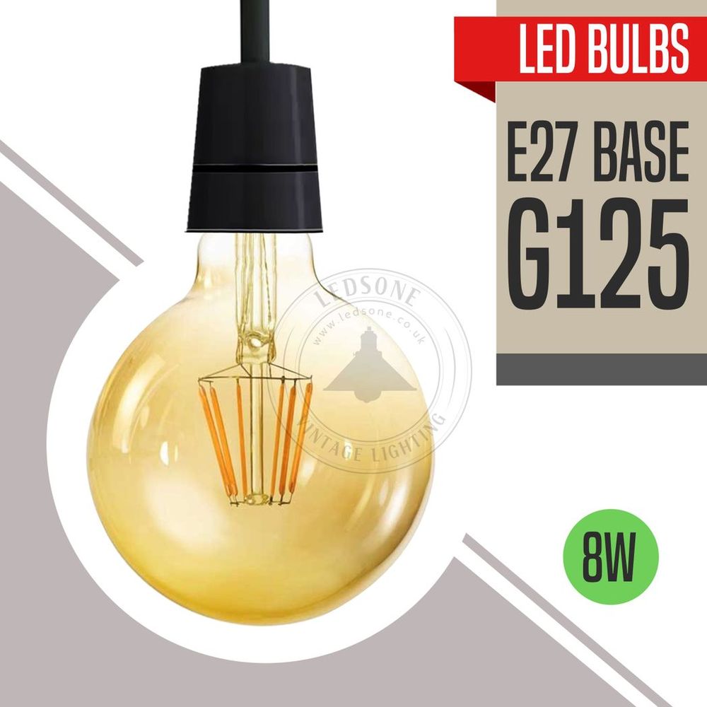 G125 E27 8W Edison Style LED filament Globe shape Retro Vintage Amber light bulb S0671114240