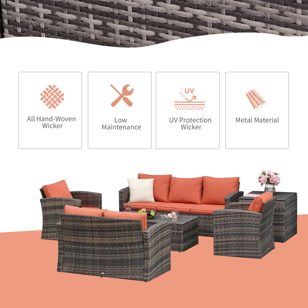 6 Pcs Rattan Wicker Sofa Set Sectional & Storage Table & Cushion Mixed Brown S067941890