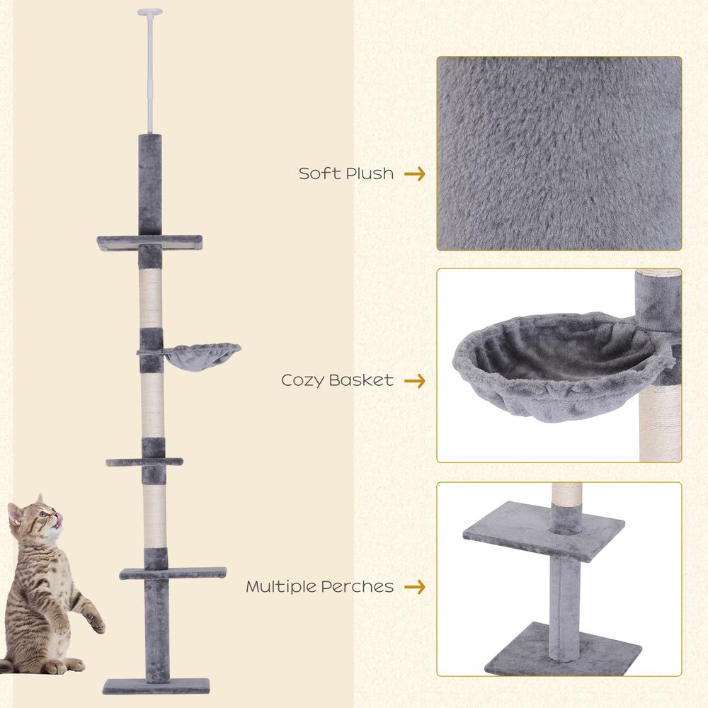 Cat Tree Scratching 5-Tier Kitty Tower Floor to Ceiling Adjustable Pawhut S0671081264