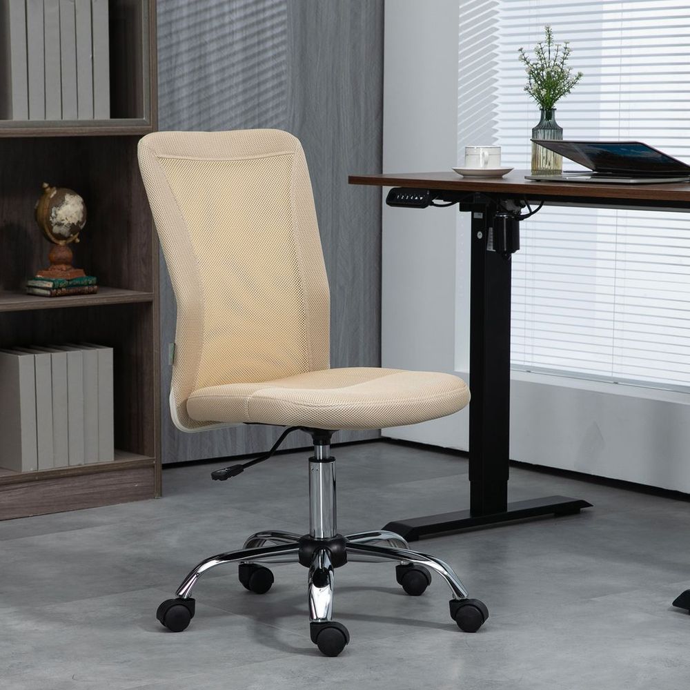 Vinsetto Armless Office Chair with Adjustable Height Mesh Back Wheels Beige S0671383445