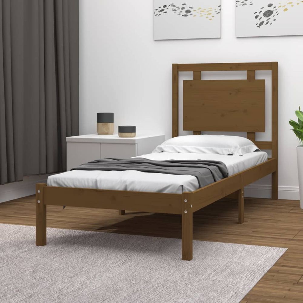 vidaXL Bed Frame Honey Brown Solid Wood 75x190 cm Small Single V0671037933