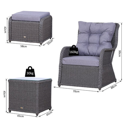 Deluxe 2-Seater Rattan Armchair & Table Set Grey S067941881