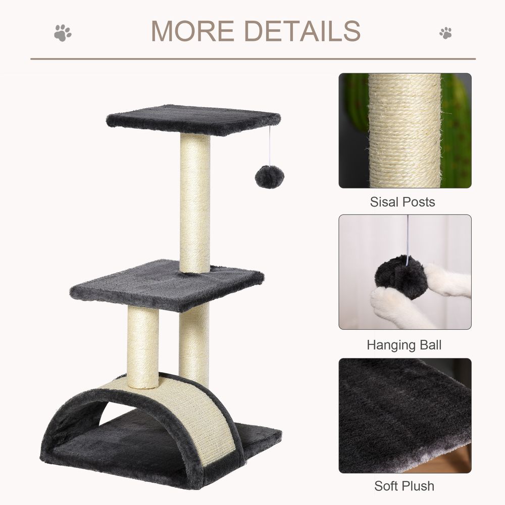 Cat Tree Activity Center Scratching Posts Sisal Arc Hanging Ball Grey Pawhut S0671081228