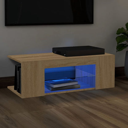 TV Cabinet with LED Lights Smoked Oak 90x39x30 cm V0671201560