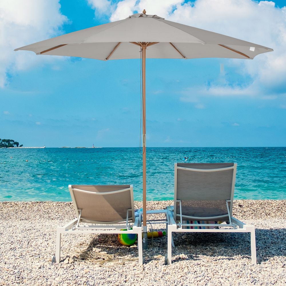 10'x8.2'H Bamboo Wooden Round Market Patio Sun Umbrella Parasol Sunshade Canopy V067942165