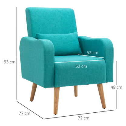 Nordic Armchair Linen-Touch Sofa Chair with Cushioned Pillow & Wood Legs Teal S0671097098