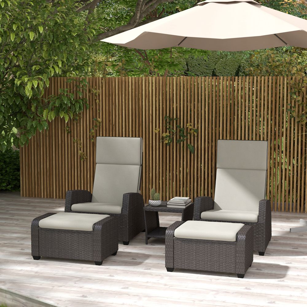 Outsunny 5 PCs Rattan Garden Furniture Set with Reclining Chairs, Table, Brown S0671433508