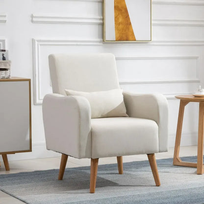 Nordic Armchair Linen-Touch Sofa Chair with Cushioned Pillow & Wood Legs Cream S0671097284