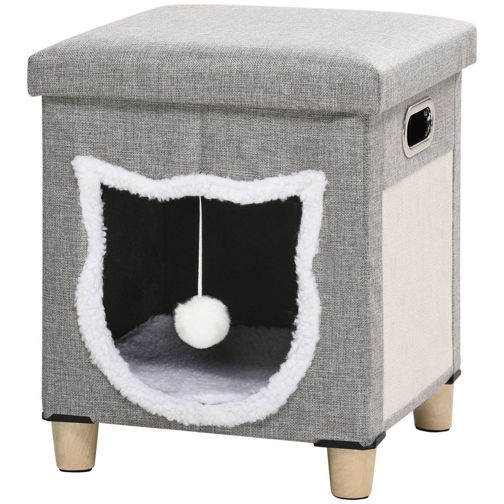 PawHut 2 in 1 Cat Bed Ottoman w/ Removable Cushion, Handles, Scratching Pad S0671129895