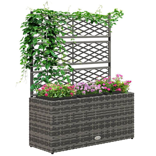 Outsunny Garden PE Rattan Planter Box w/ Trellis Flower Raised Bed, 84x30x107cm S0671391750