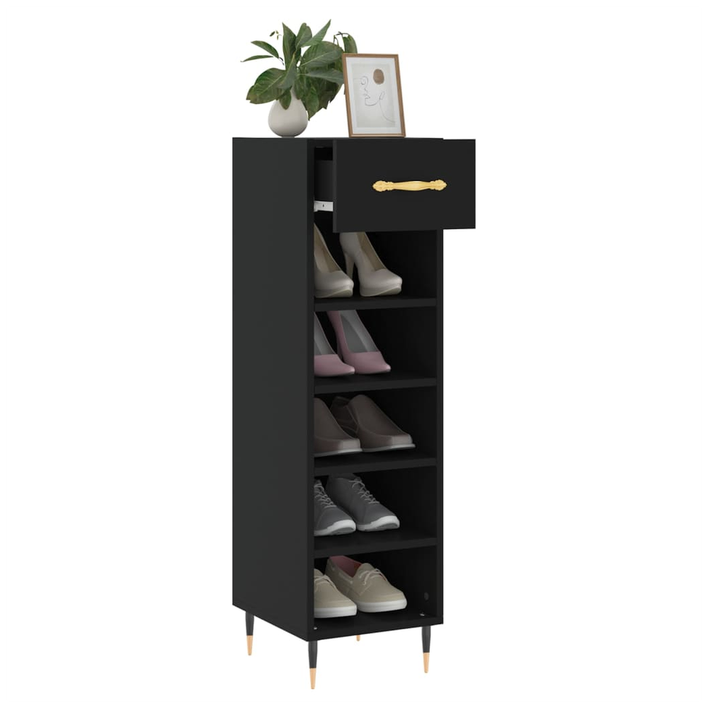 vidaXL Shoe Cabinet Black 30x35x105 cm Engineered Wood S0671357707