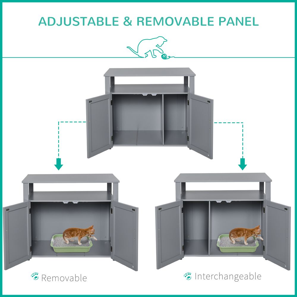 Wood Cat Litter Box Enclosure Furniture Adjustable Interior Wall Grey Pawhut S0671081247