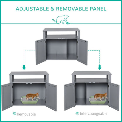 Wood Cat Litter Box Enclosure Furniture Adjustable Interior Wall Grey Pawhut S0671081247