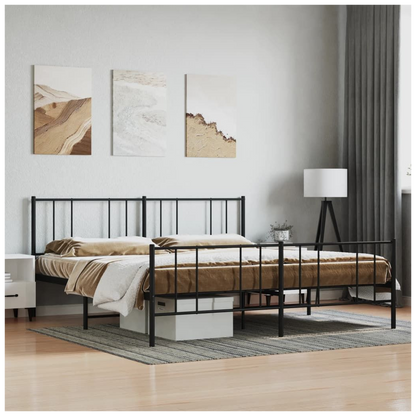 vidaXL Metal Bed Frame with Headboard and Footboard Black 200x200 cm S0671212744