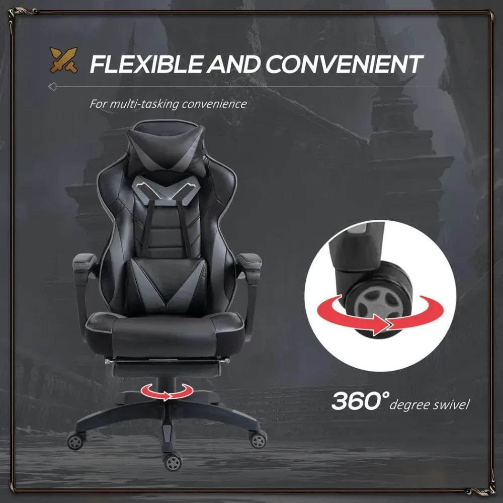 Gaming Chair Ergonomic Reclining w/ Manual Footrest Wheels Stylish Office Grey S0671102900