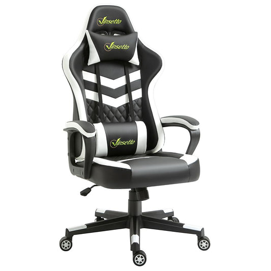 Racing Gaming Chair w/ Lumbar Support, Headrest, Gamer Office Chair, Black White S0671097288