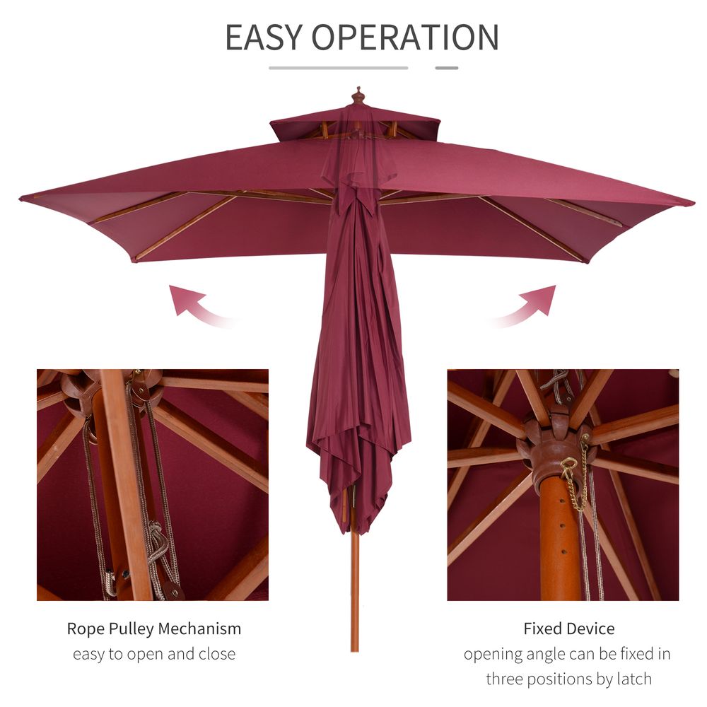 3m Patio Umbrella Bamboo Umbrella Parasol-Wine Red S067941539