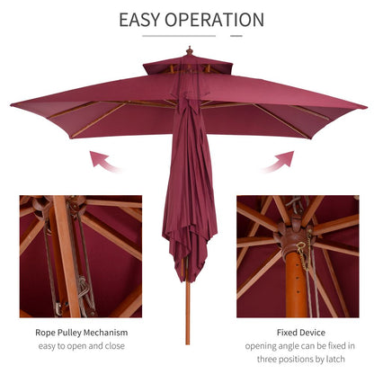 3m Patio Umbrella Bamboo Umbrella Parasol-Wine Red S067941539