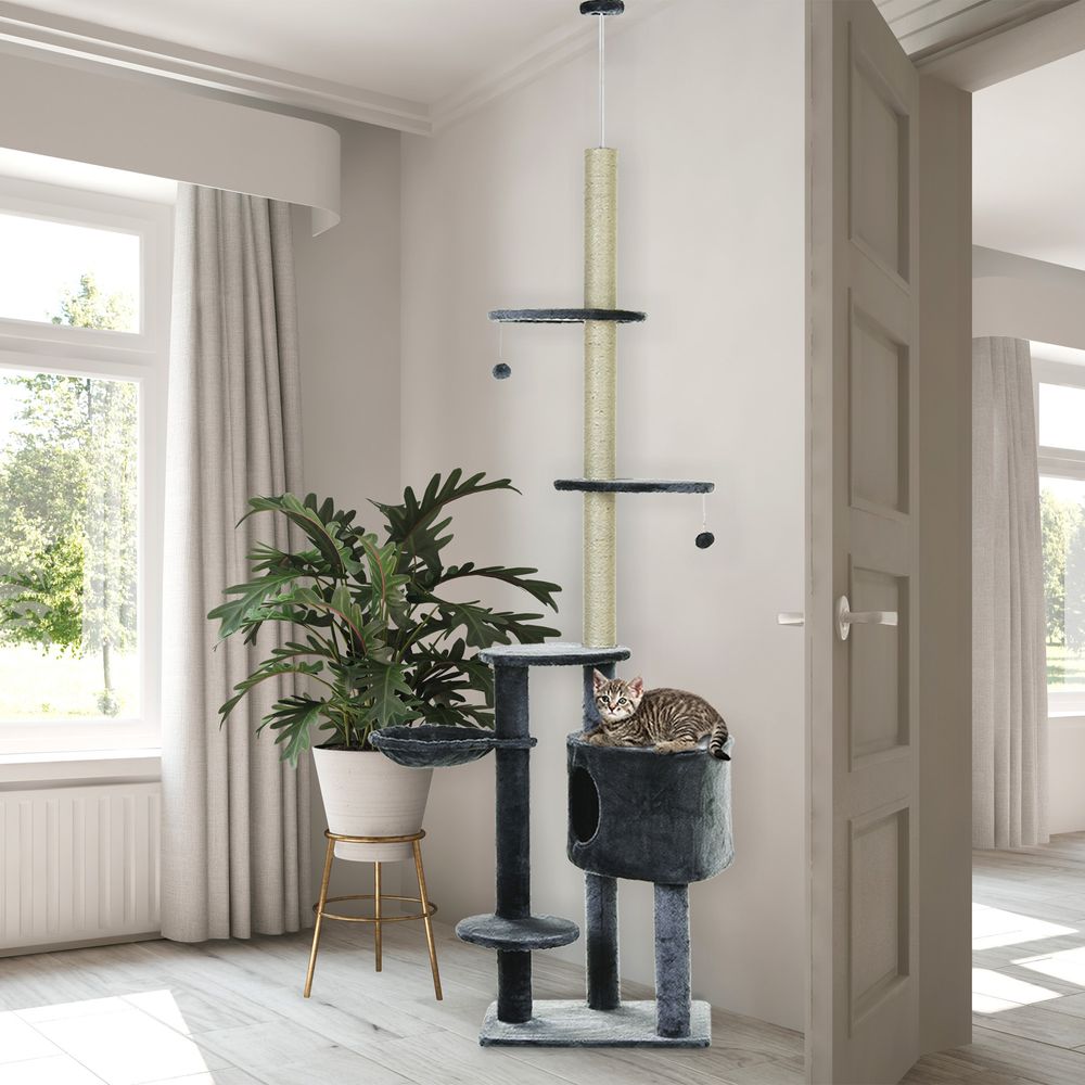 5-Tier Grey Sisal Multi-Level Cat Tree Tower with Scratching Posts Pawhut S0671081205