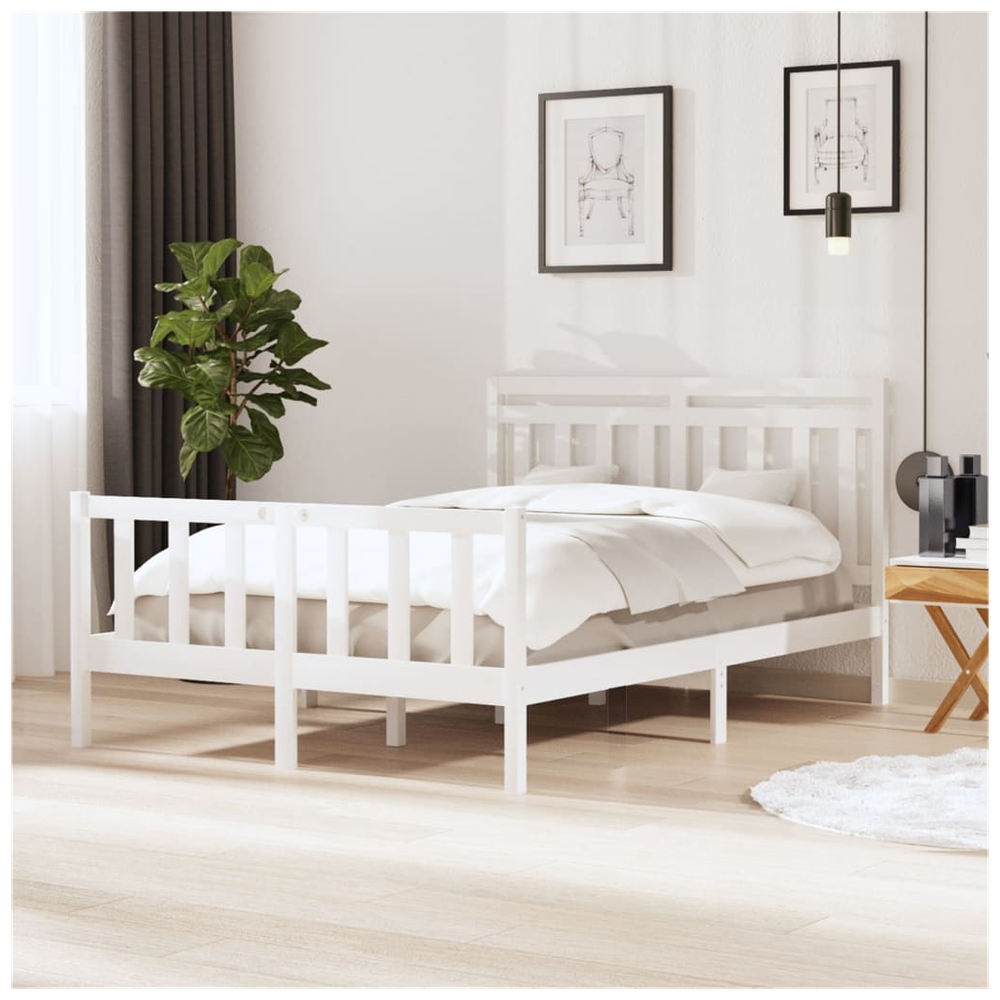 vidaXL Bed Frame White Solid Wood 140x190 cm V0671017731