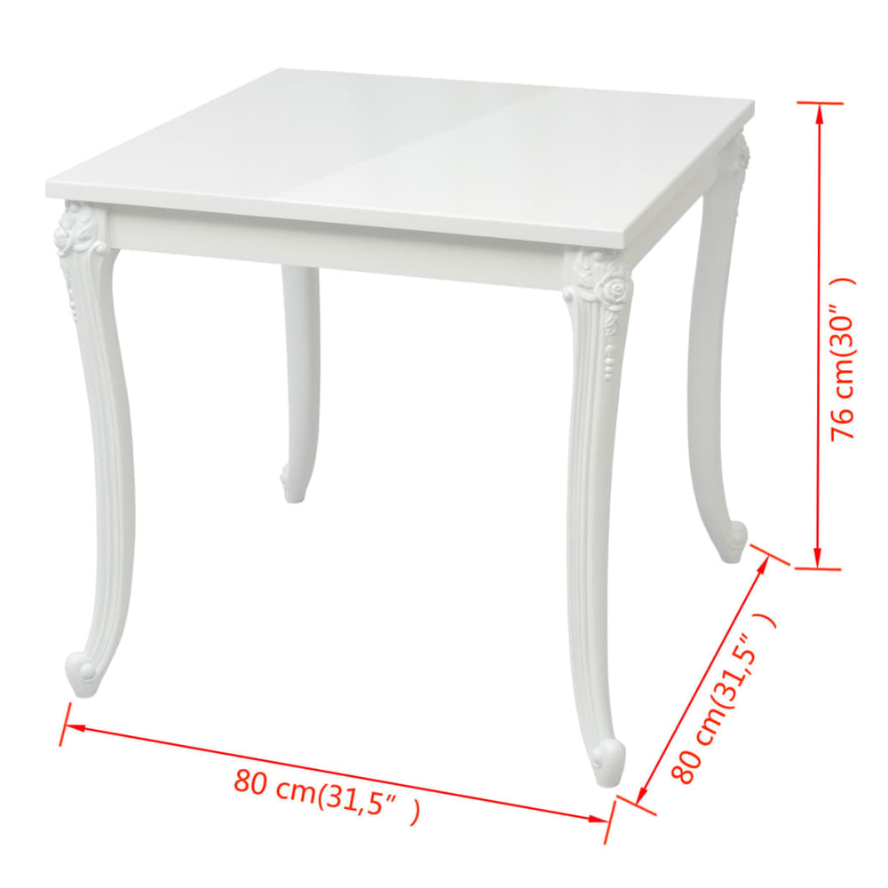 vidaXL Dining Table 80x80x76 cm High Gloss White V0671205630