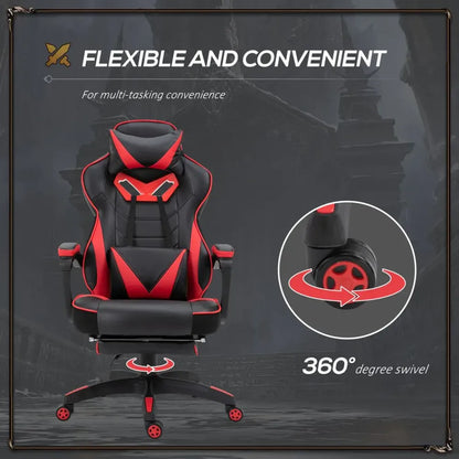 Gaming Chair Ergonomic Reclining w/ Manual Footrest Wheels Stylish Office Red S0671097182