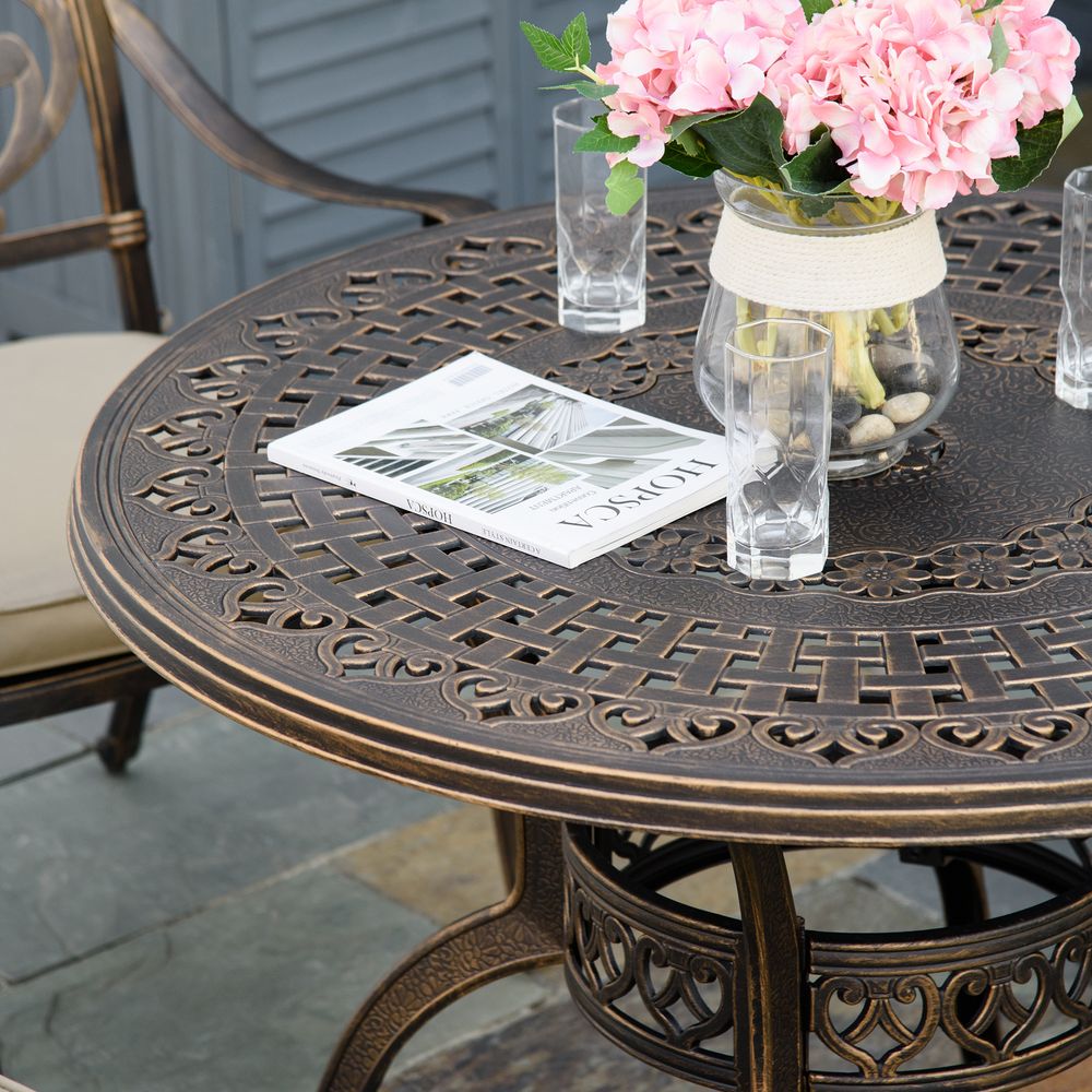 4 Seater Dining Set with Cushions Round Dining Table with Parasol Hole, Bronze S067941835