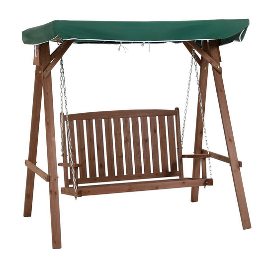 Outsunny Fir Wood 2-Seater Outdoor Garden Swing Chair w/ Canopy Green S0671072042