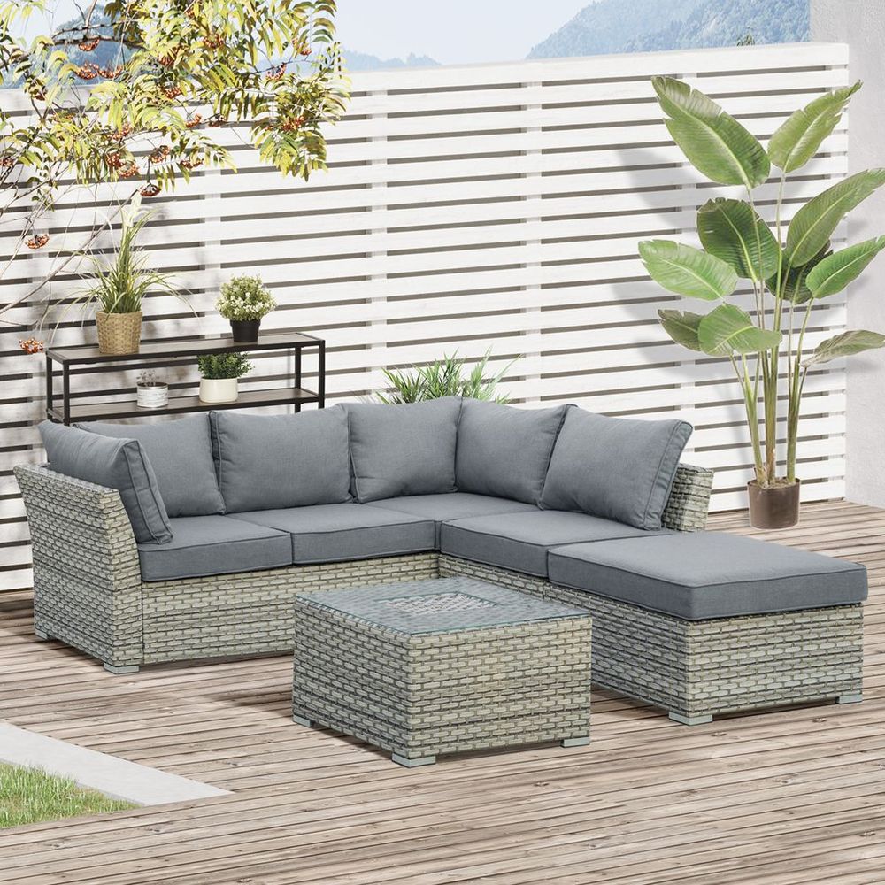 Patio PE Rattan Sofa Sectional Conversation Furniture Set w/ Ice Bucket S0671149277