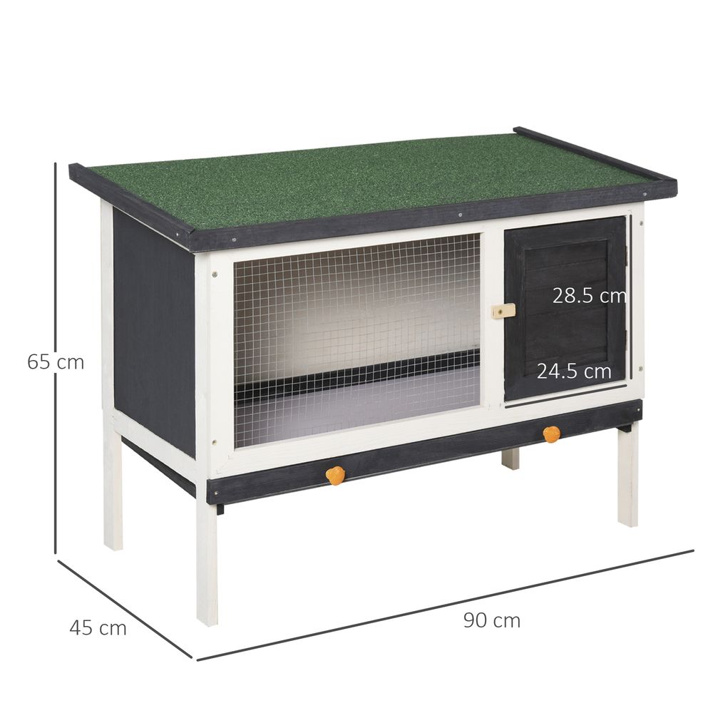 Wooden Rabbit Hutch Small Pet Habitat w/ Dropping Tray Openable Asphalt Roof S0671071179