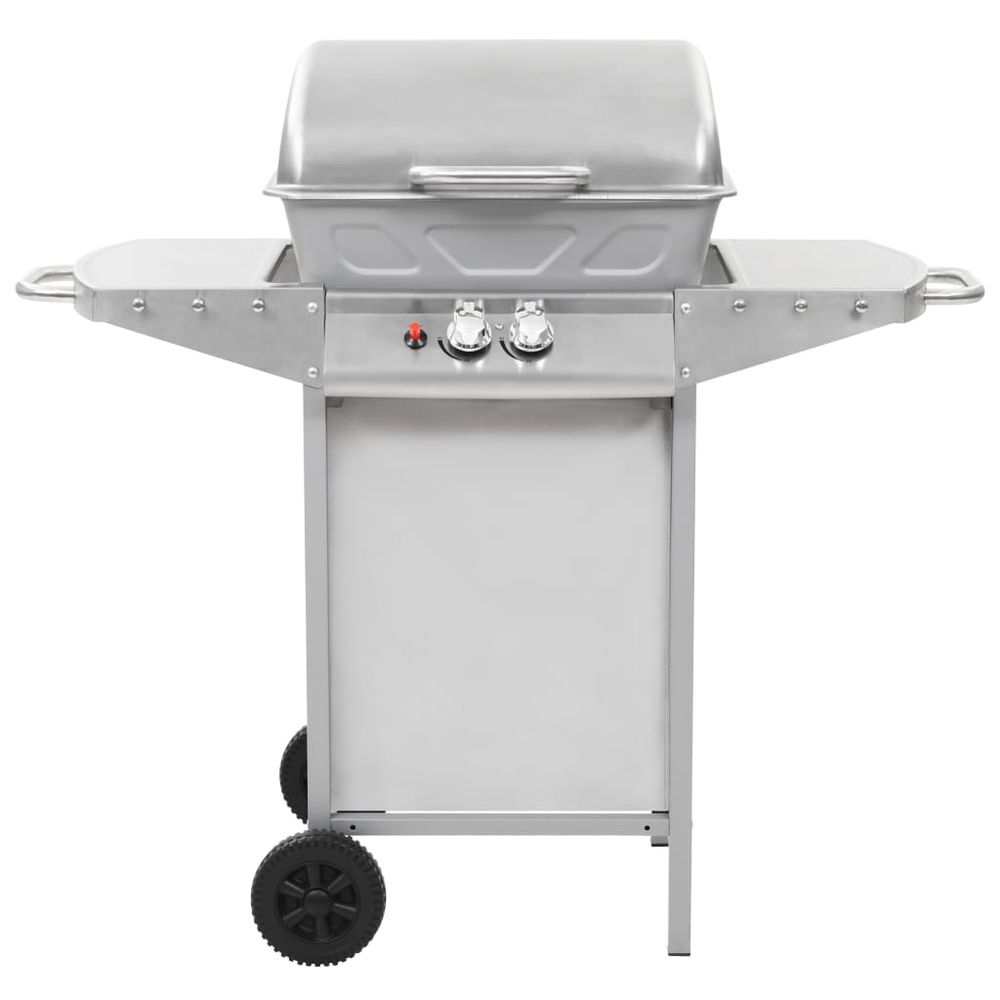 Gas BBQ Grill with 2 Cooking Zones Silver Stainless Steel S069863458