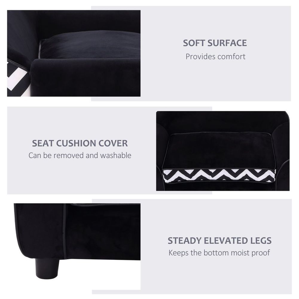 Dog Sofa Cat Couch Bed for XS Dogs w/ Removable Sponge Cushion - Black S0671217708