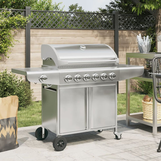 vidaXL Gas BBQ Grill with 7 Burners Silver Stainless Steel S0671490478