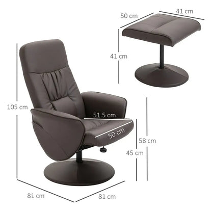 2 Pcs Reclining Armchair Ottoman 360 Swivel Home Furniture PU Leather Brown S0671097318