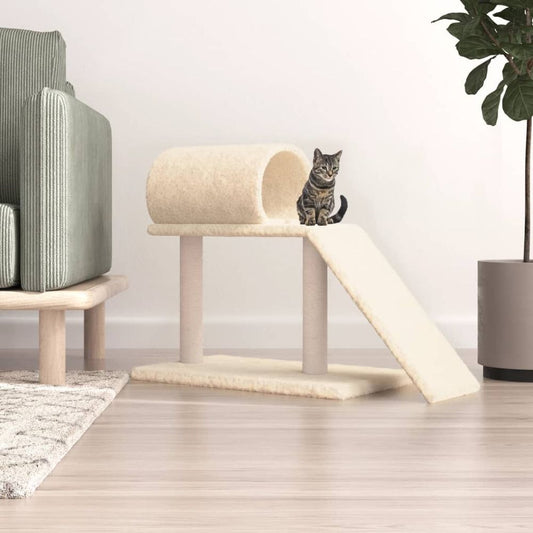 vidaXL Cat Scratching Posts with Tunnel and Ladder Cream 55.5 cm S0671262425