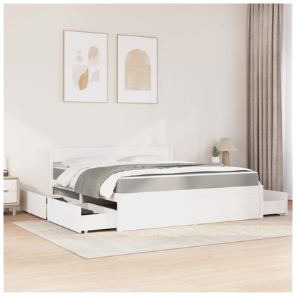 vidaXL Bed with Drawers and Mattress White 180x200 cm Super King Solid Wood Pine S0671489502