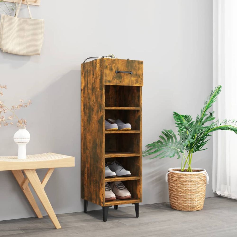 Shoe Cabinet Smoked Oak 30x35x105 cm Engineered Wood S0671058812