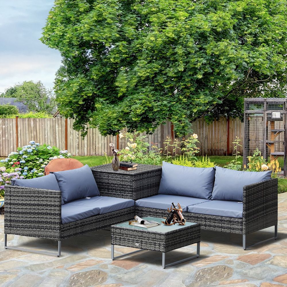 4-Piece PE Rattan Outdoor Garden Furniture Set Mixed Grey S067941886