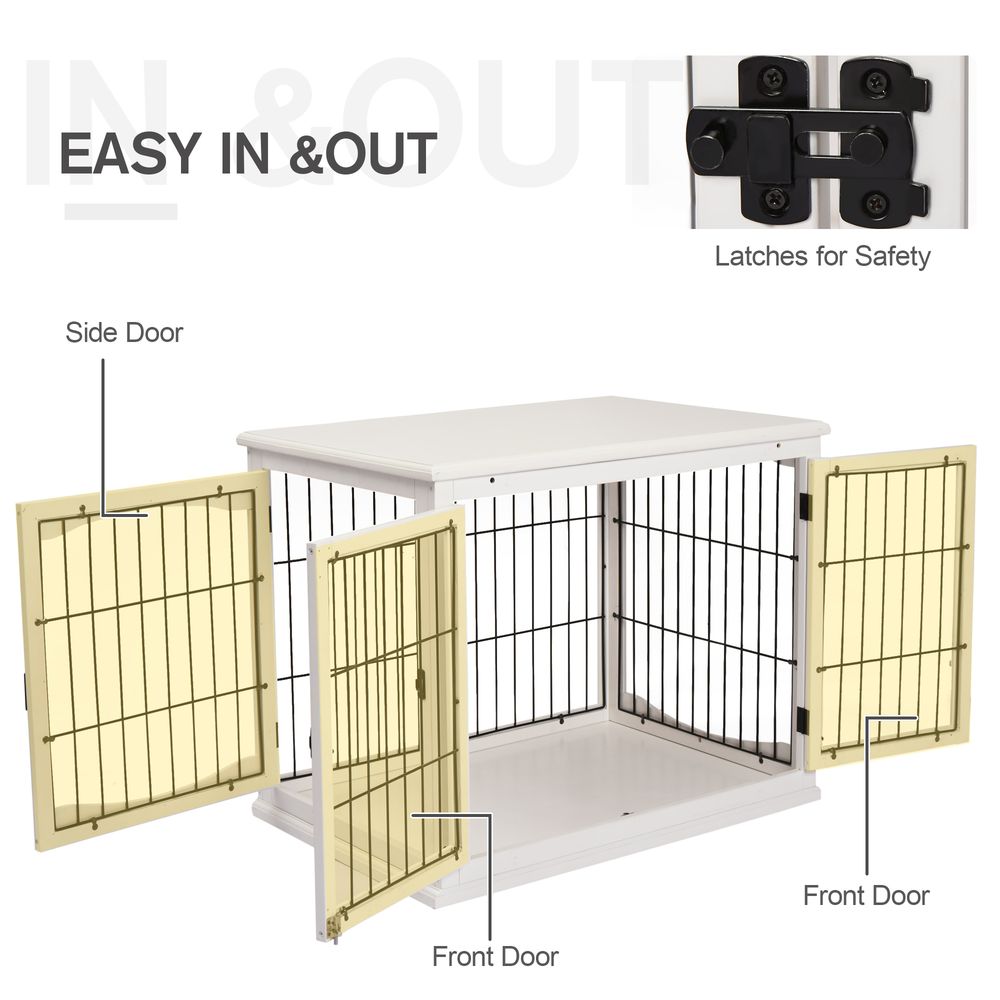 Wooden Dog Crate End Table Pet Puppy Cage w/Metal Wire for Small Dog White S0671071079